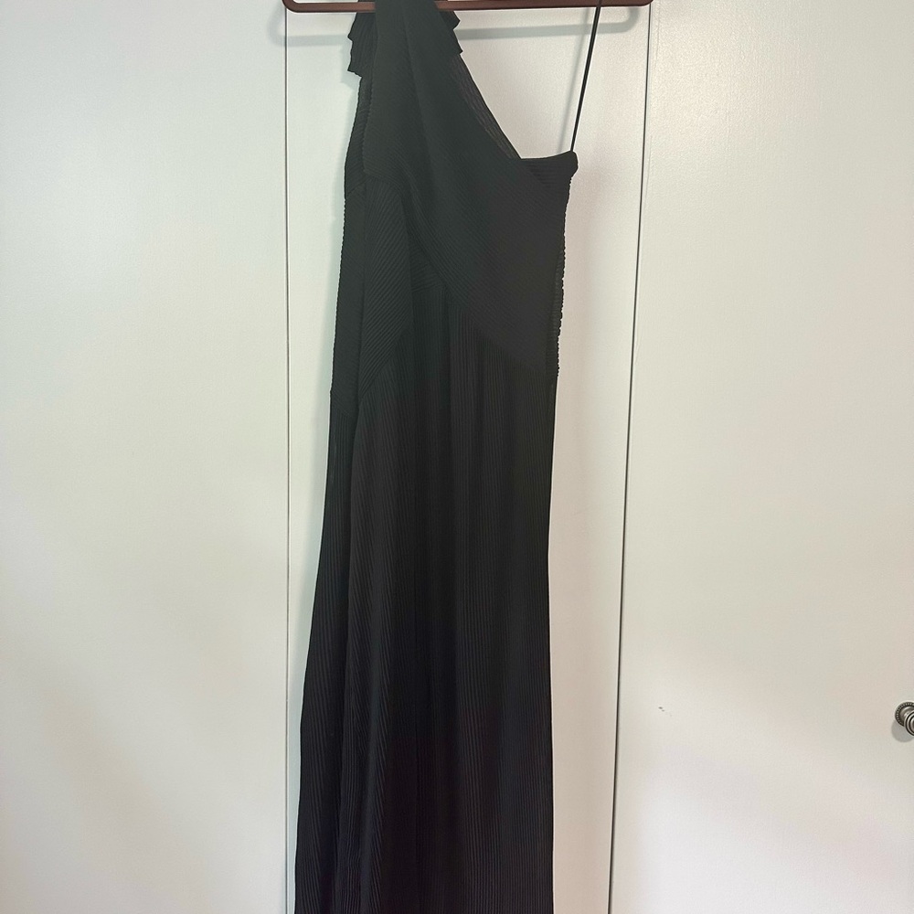 Anthropologie Black Asymmetrical One-Shoulder Gown